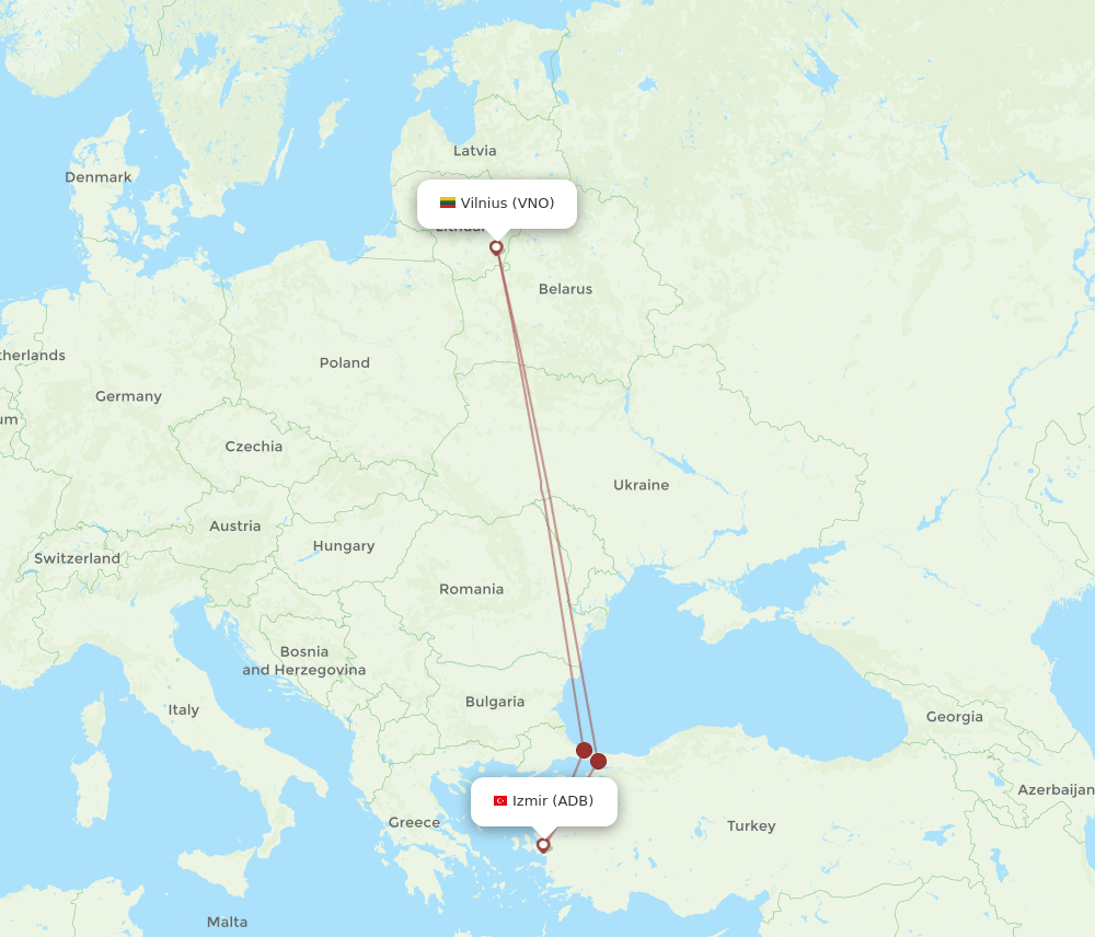 ADB to VNO flights and routes map