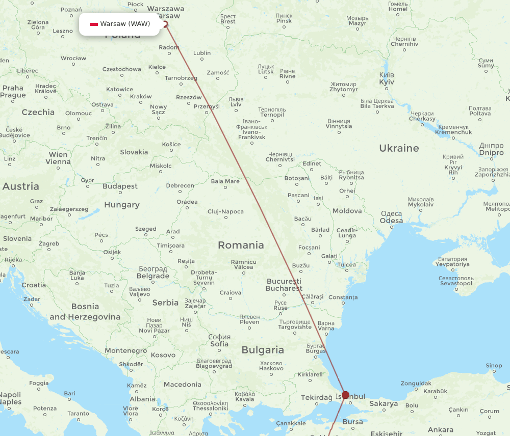 ADB-WAW flight routes