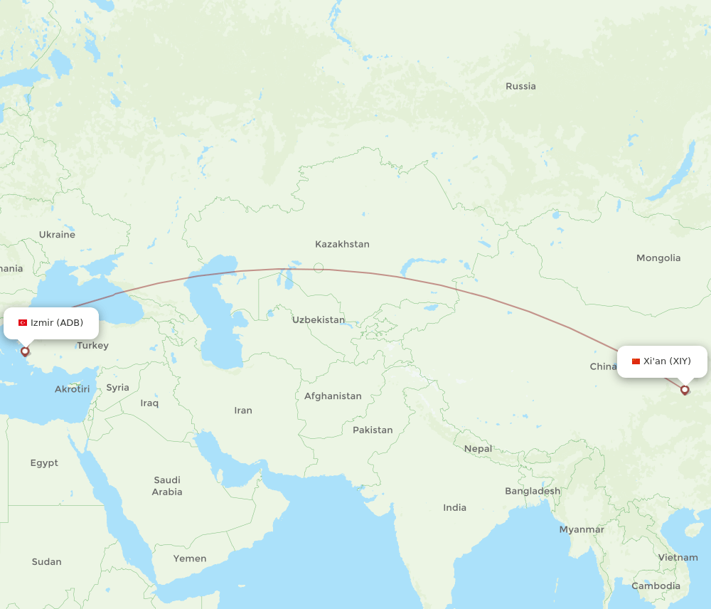 ADB-XIY flight routes