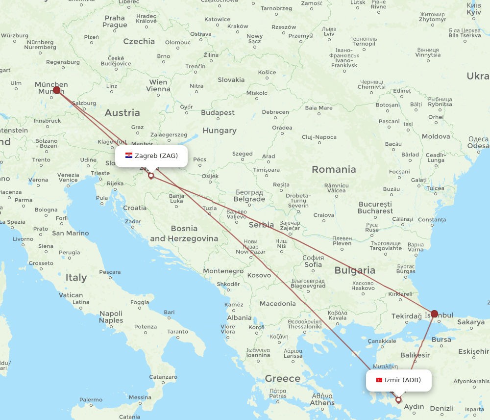 ADB-ZAG flight routes