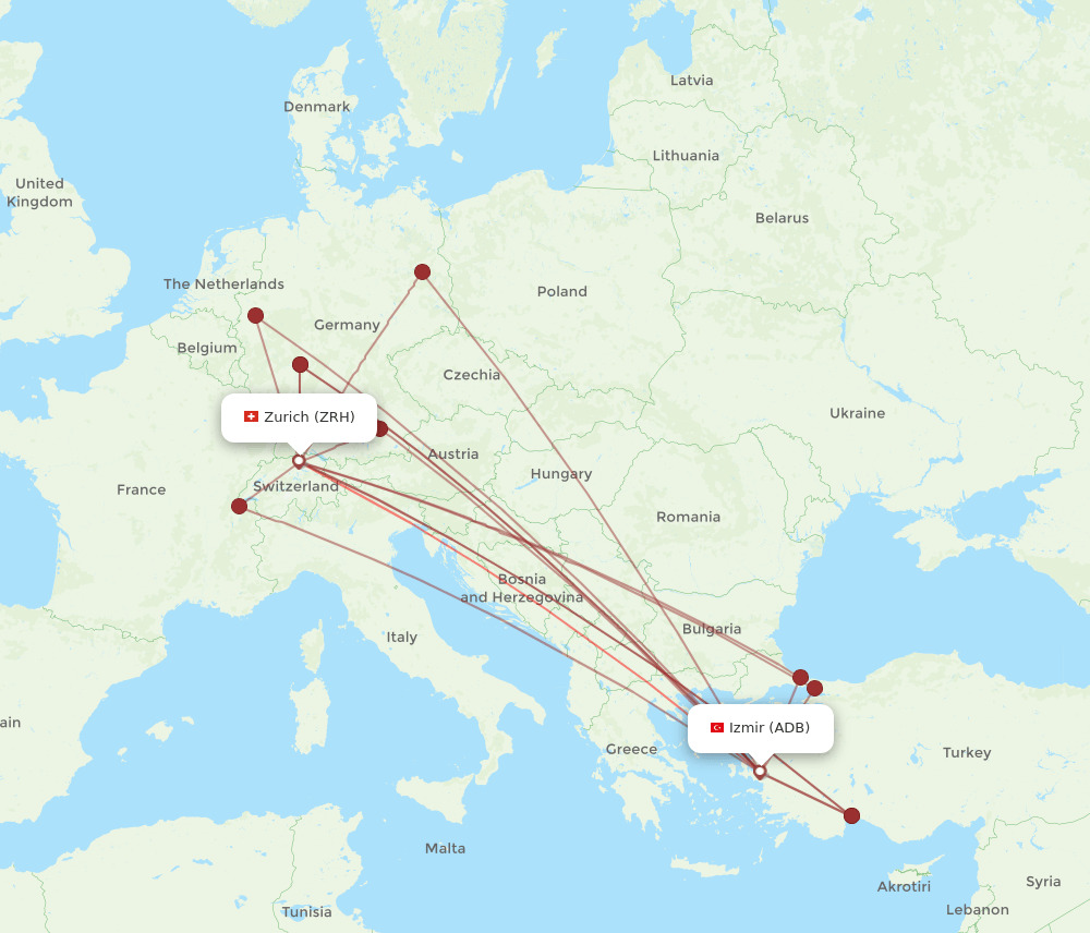 ADB to ZRH flights and routes map