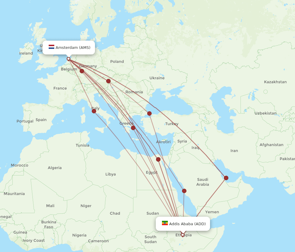 ADD-AMS flight routes