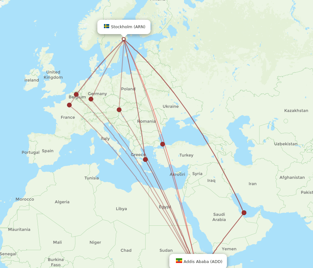 ADD to ARN flights and routes map