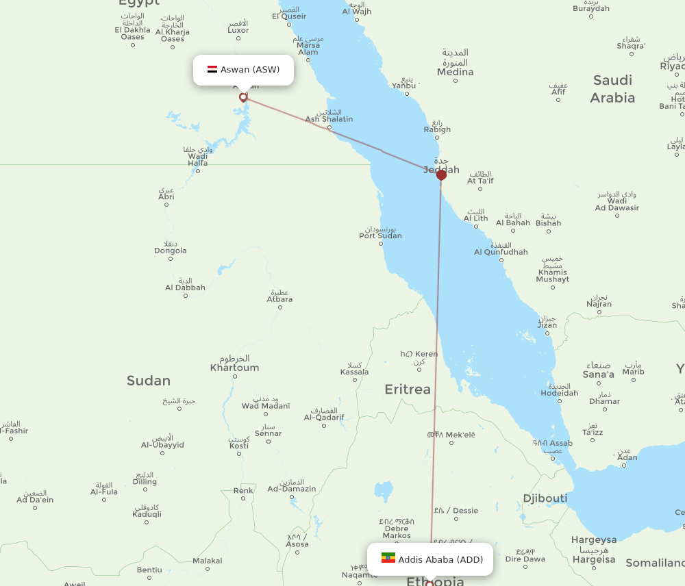 ADD to ASW flights and routes map