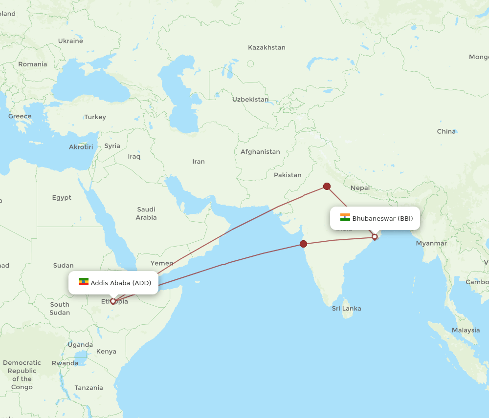 ADD to BBI flights and routes map