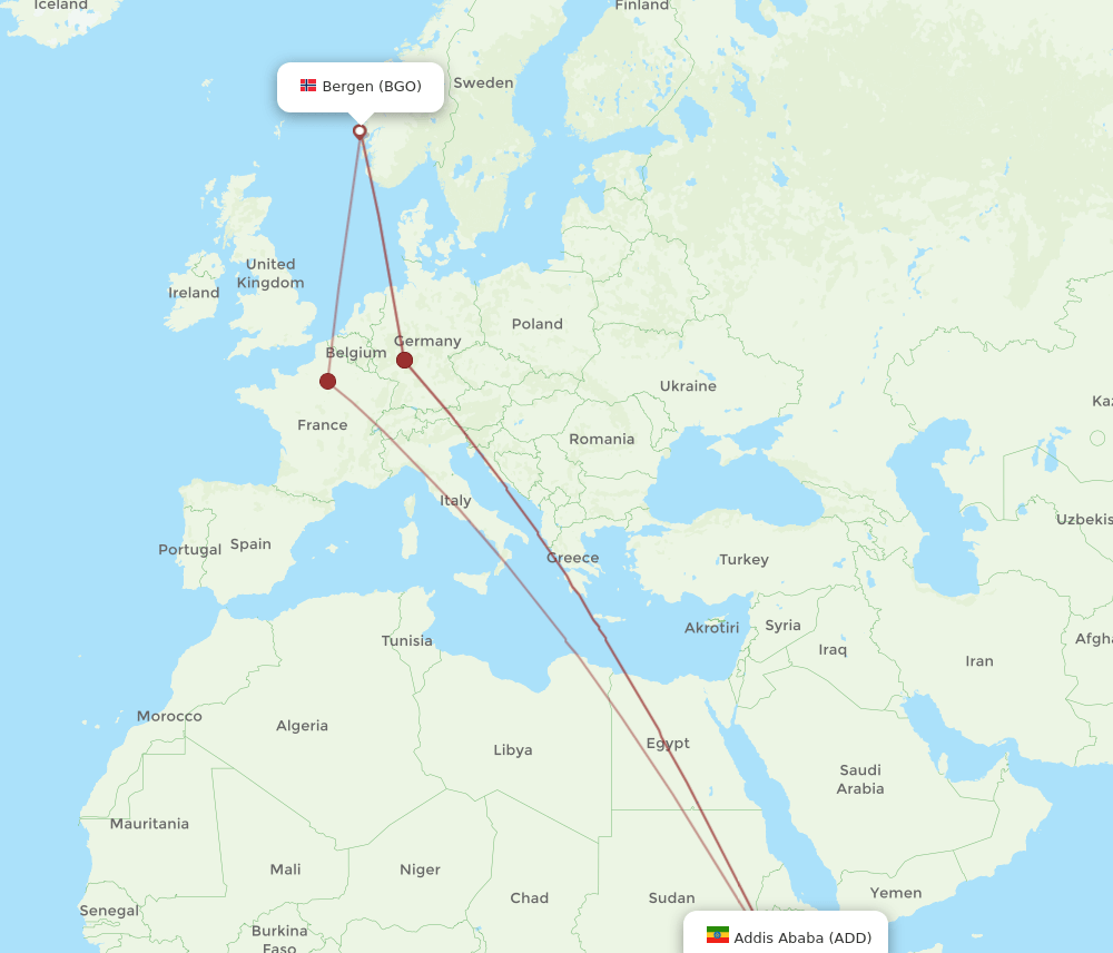 ADD to BGO flights and routes map