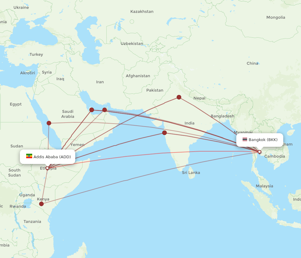 ADD to BKK flights and routes map