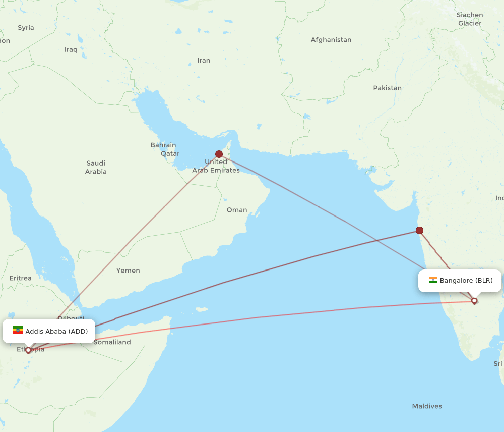 ADD-BLR flight routes