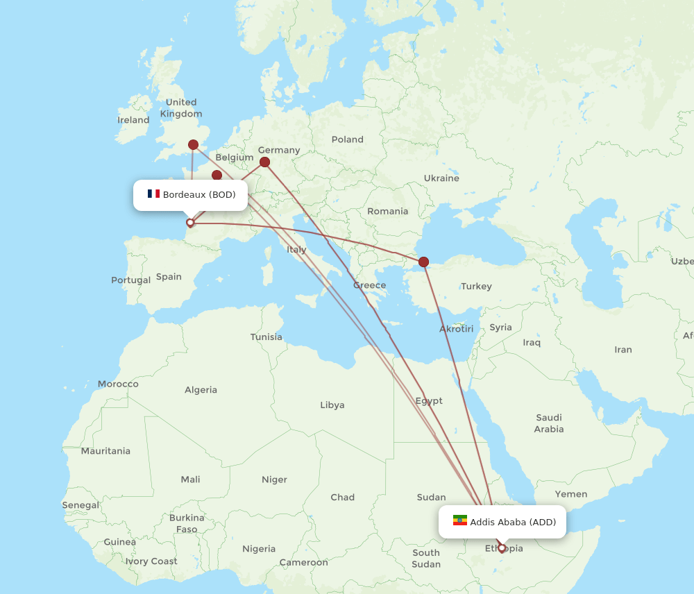 ADD to BOD flights and routes map