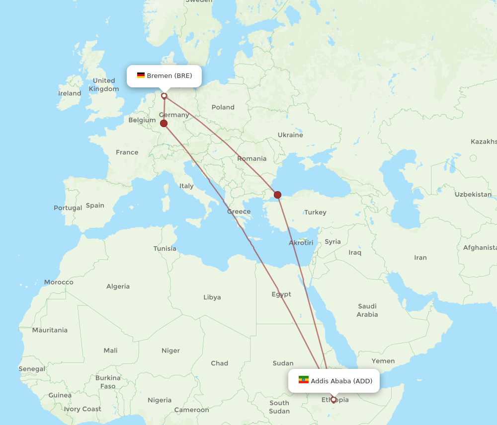 ADD-BRE flight routes