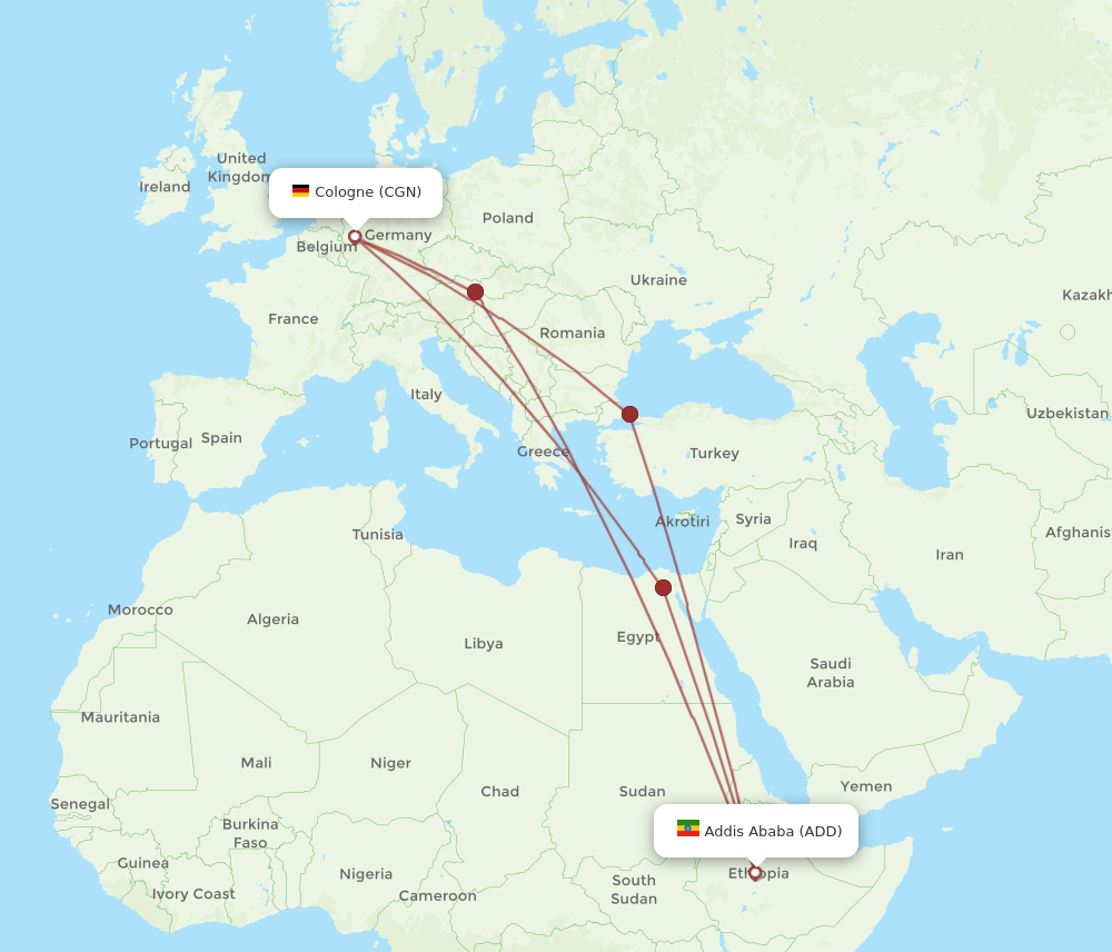 ADD-CGN flight routes
