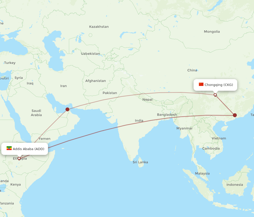 ADD-CKG flight routes