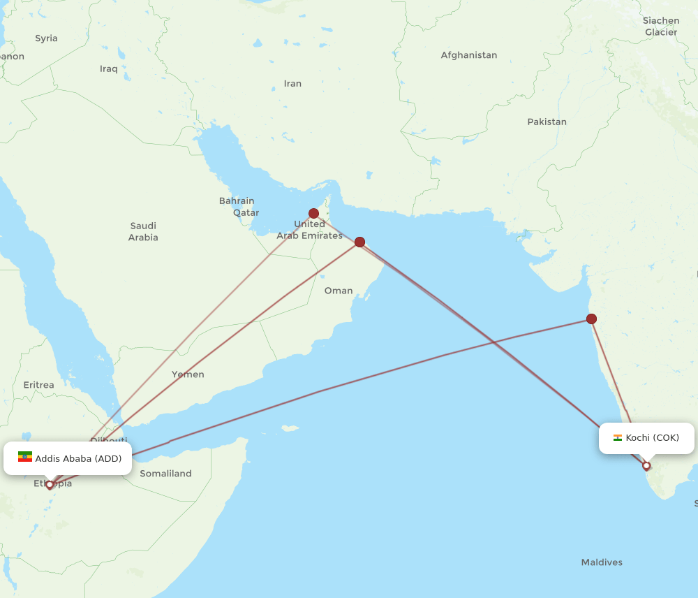 ADD to COK flights and routes map