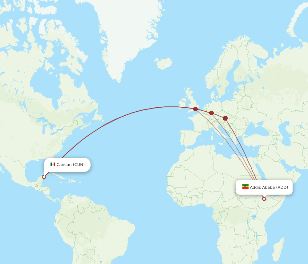 ADD-CUN flight routes