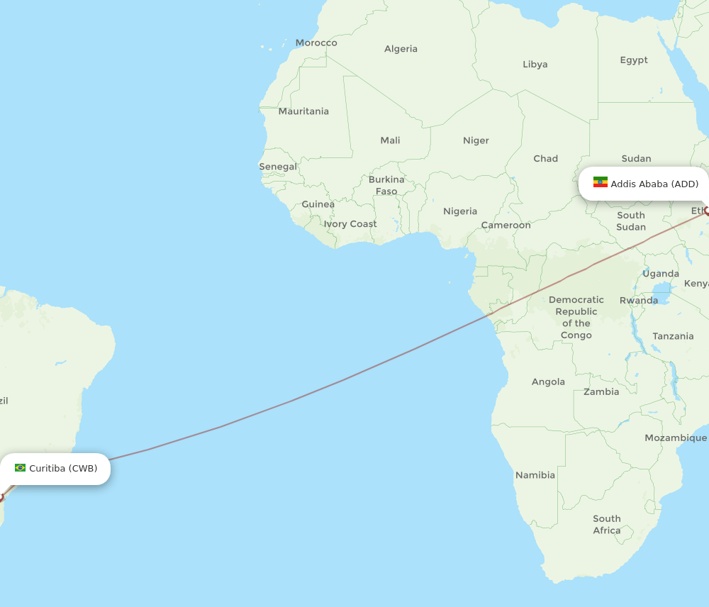 ADD to CWB flights and routes map