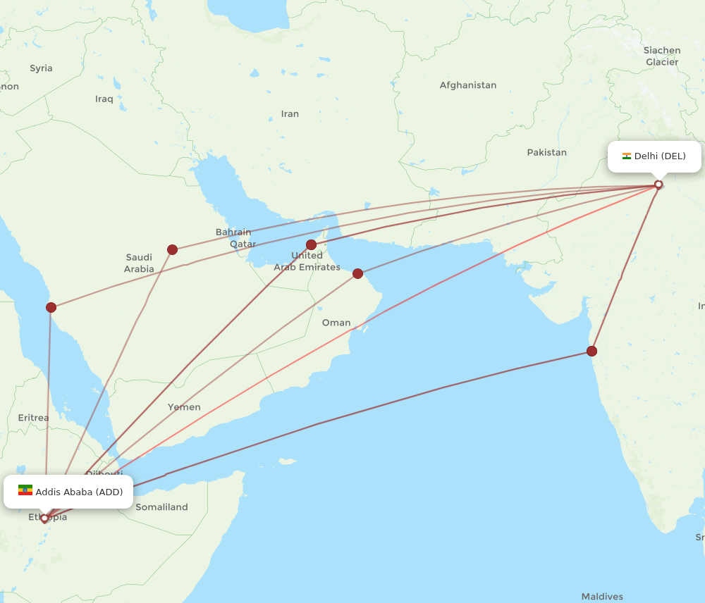 ADD to DEL flights and routes map