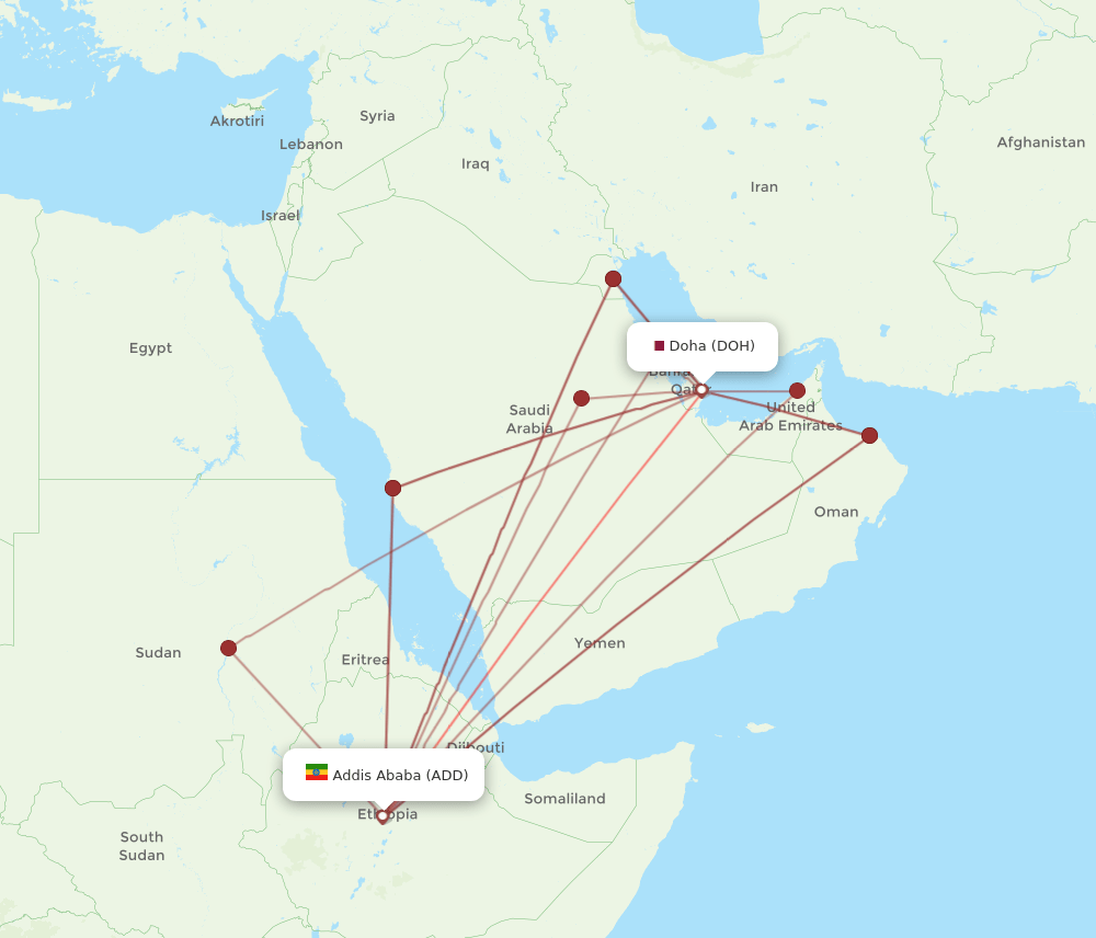 ADD-DOH flight routes