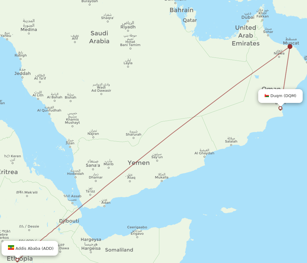 ADD-DQM flight routes