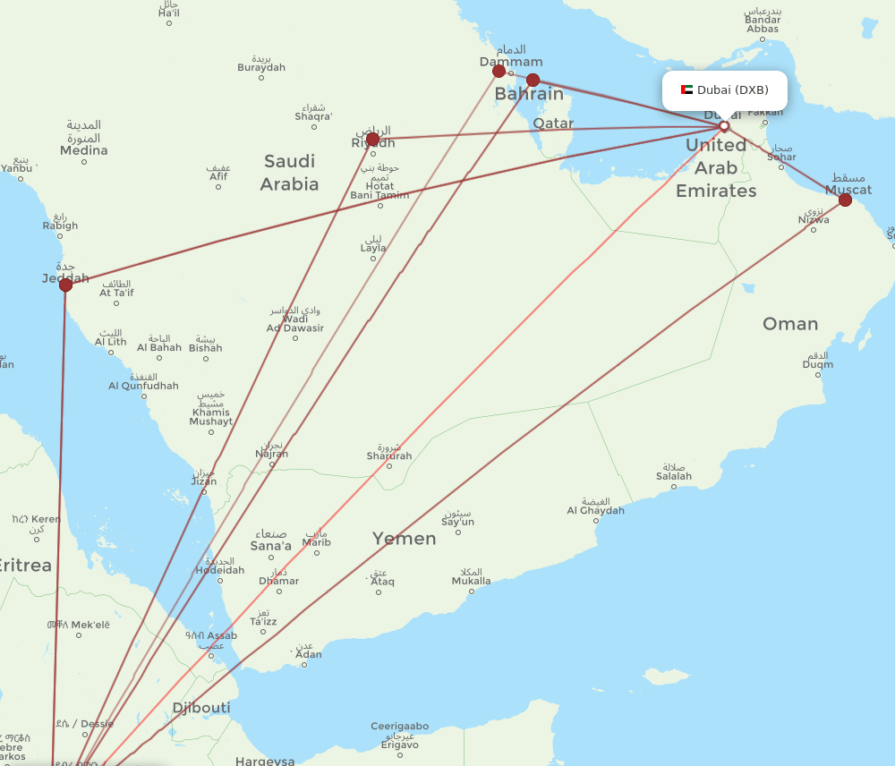 ADD-DXB flight routes