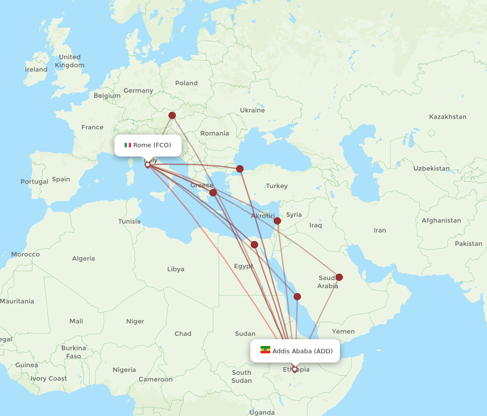 ADD to FCO flights and routes map