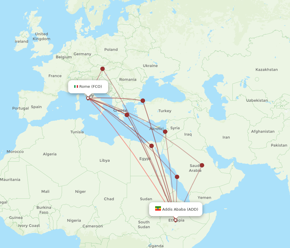 ADD-FCO flight routes