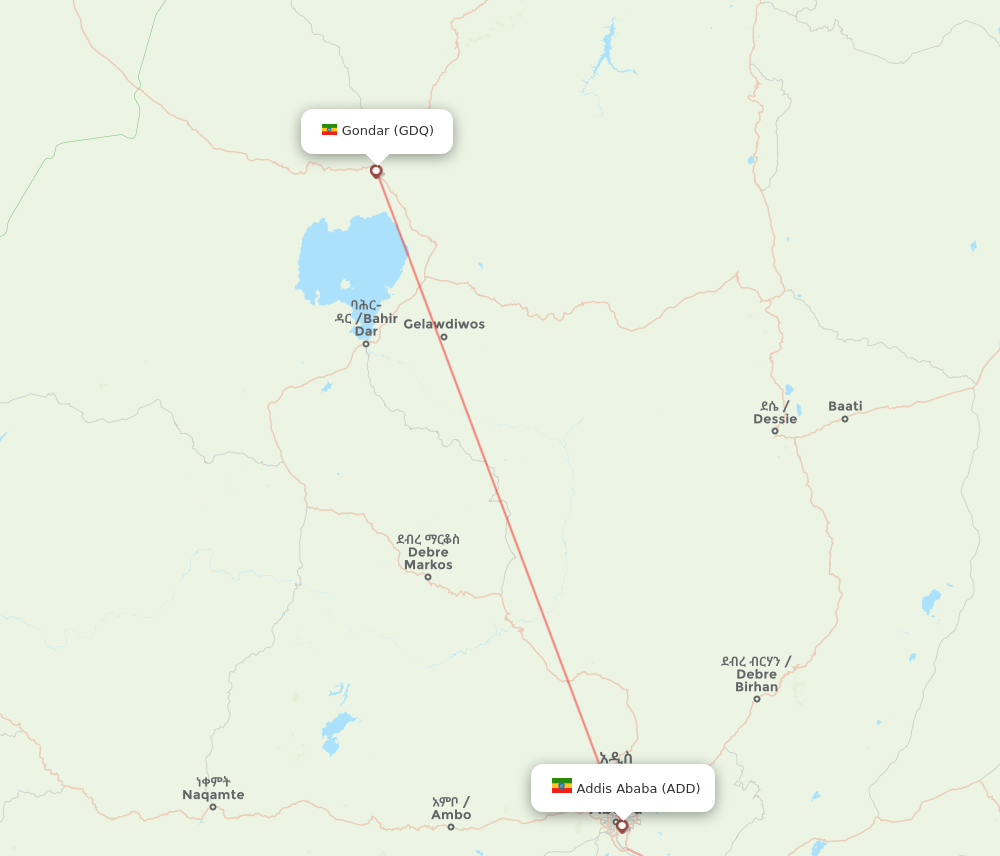 ADD to GDQ flights and routes map
