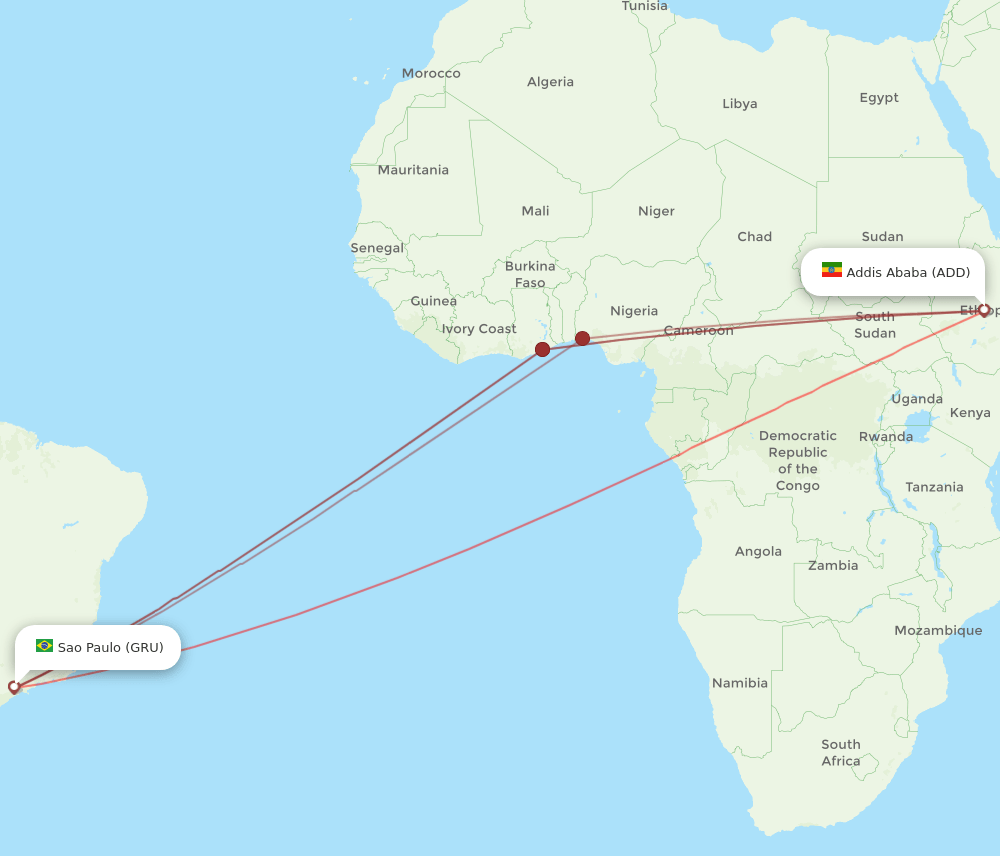ADD to GRU flights and routes map