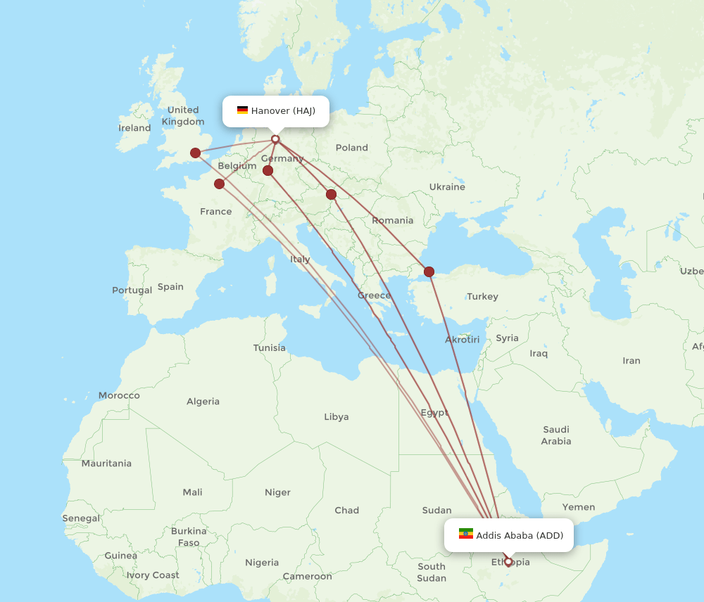ADD to HAJ flights and routes map