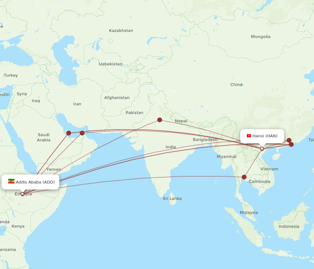 ADD-HAN flight routes