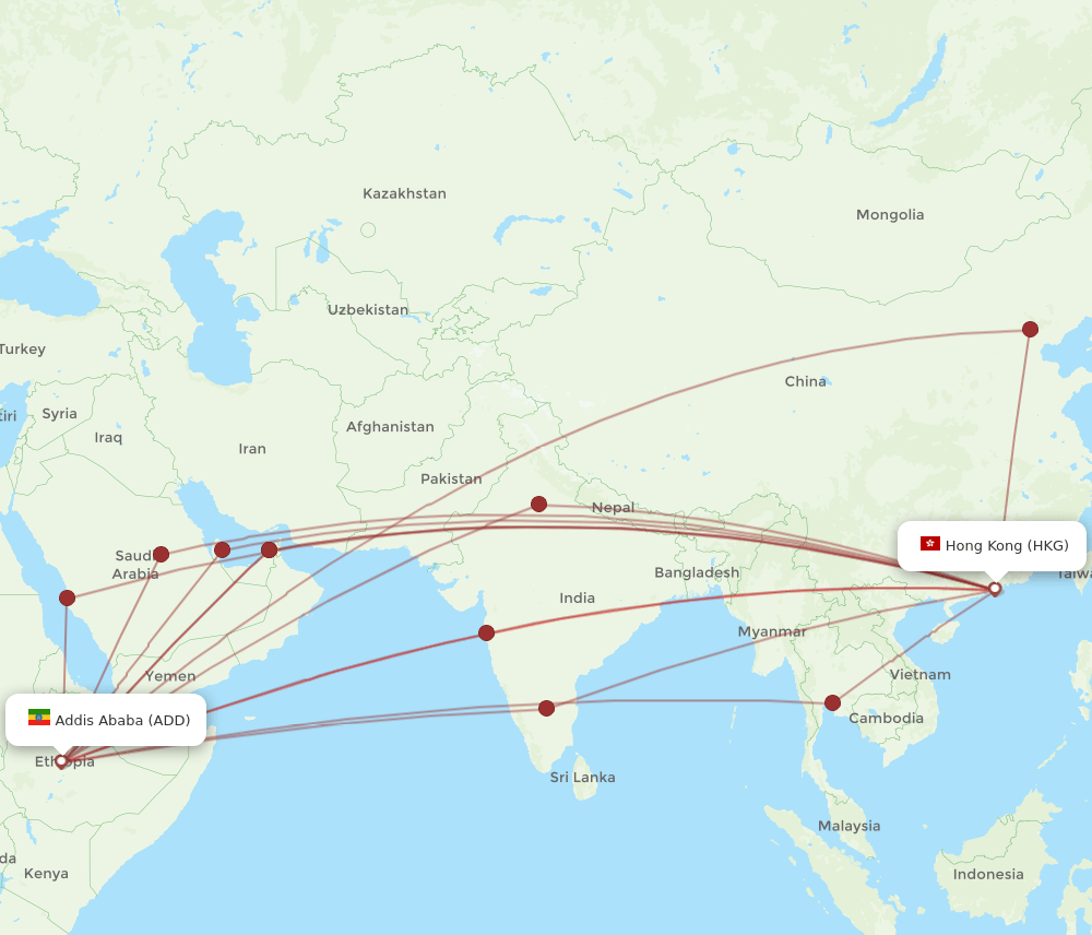 ADD-HKG flight routes