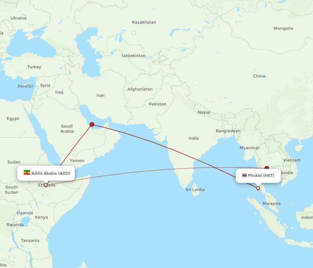 ADD-HKT flight routes