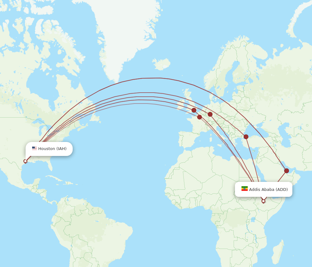 ADD-IAH flight routes