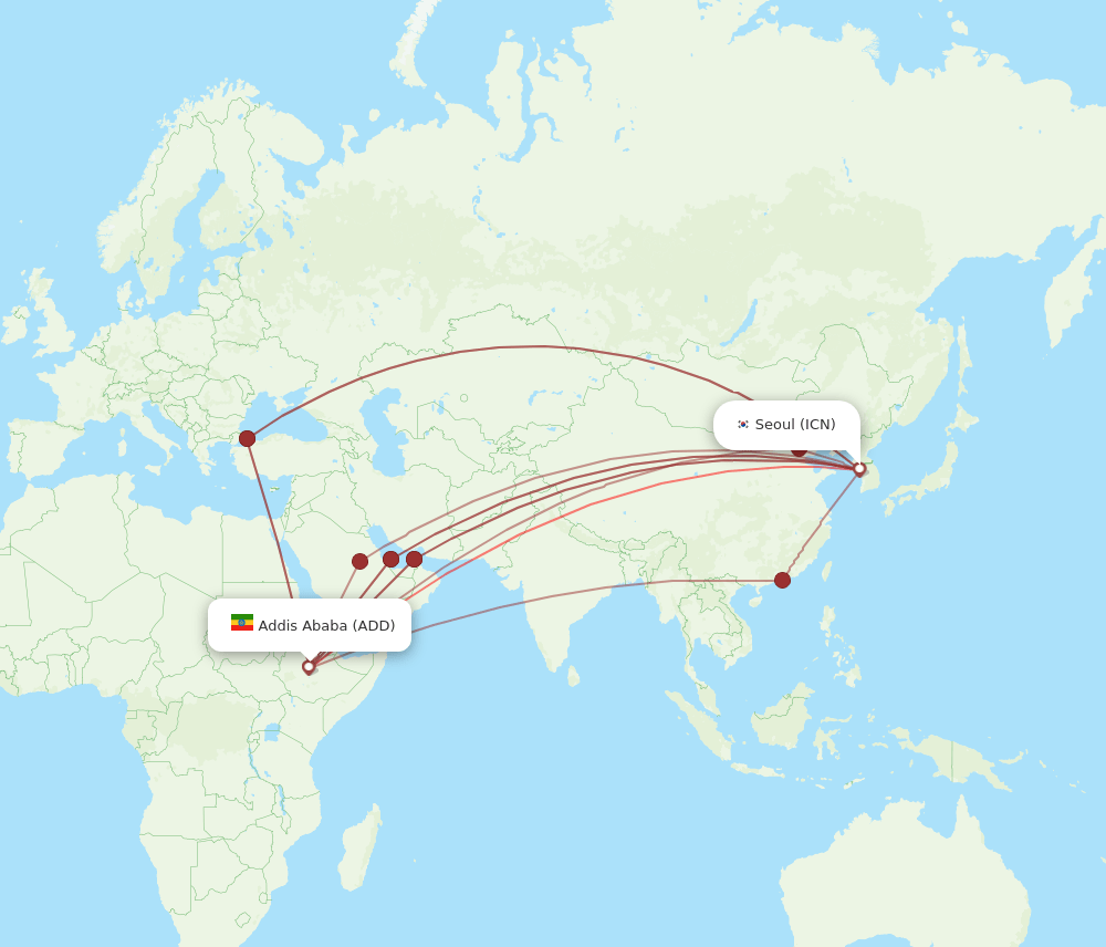 ADD-ICN flight routes