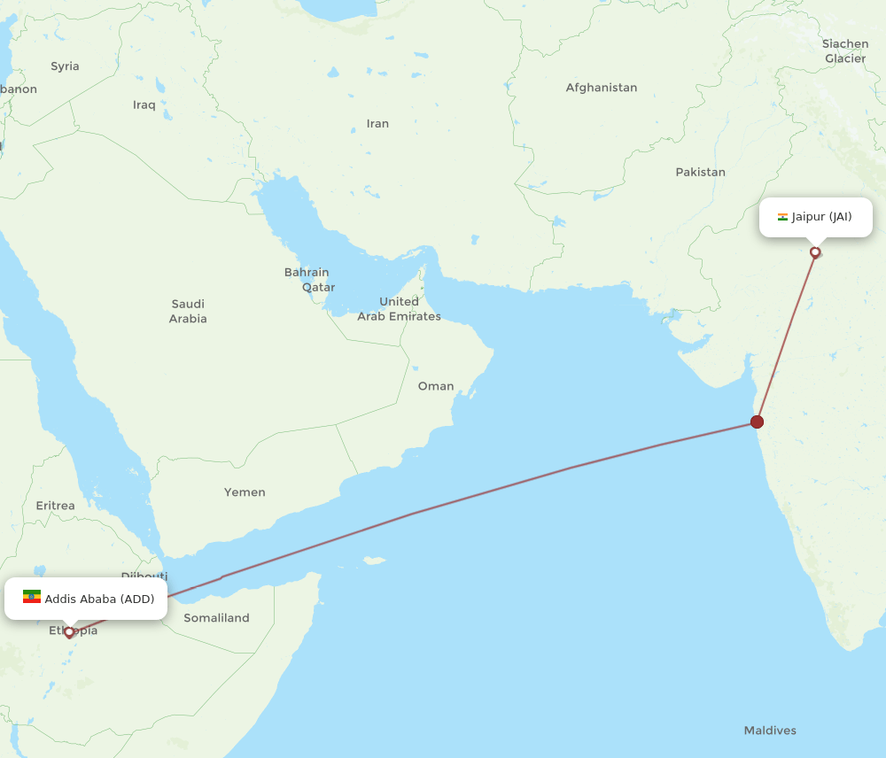 JAI to ADD flights and routes map