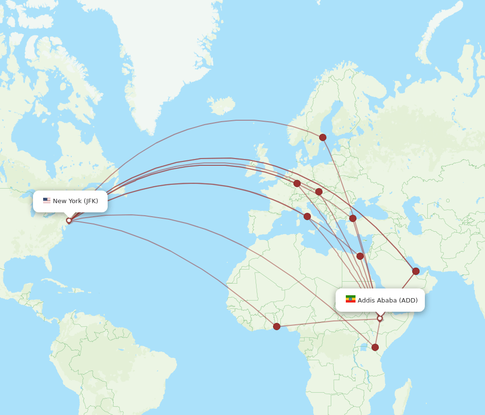 ADD-JFK flight routes