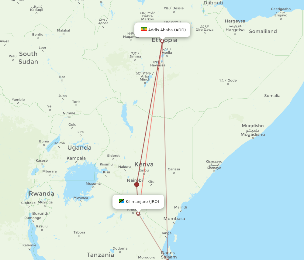 ADD-JRO flight routes