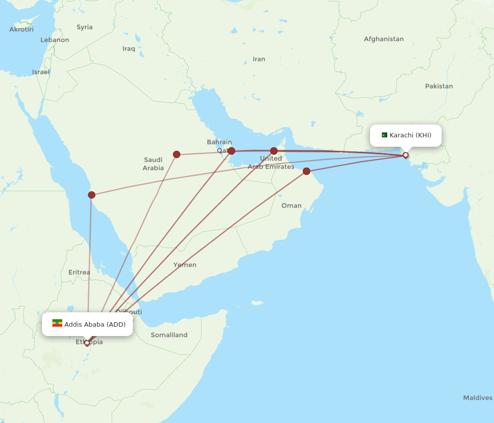 ADD to KHI flights and routes map