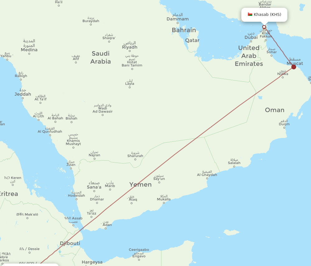 KHS to ADD flights and routes map