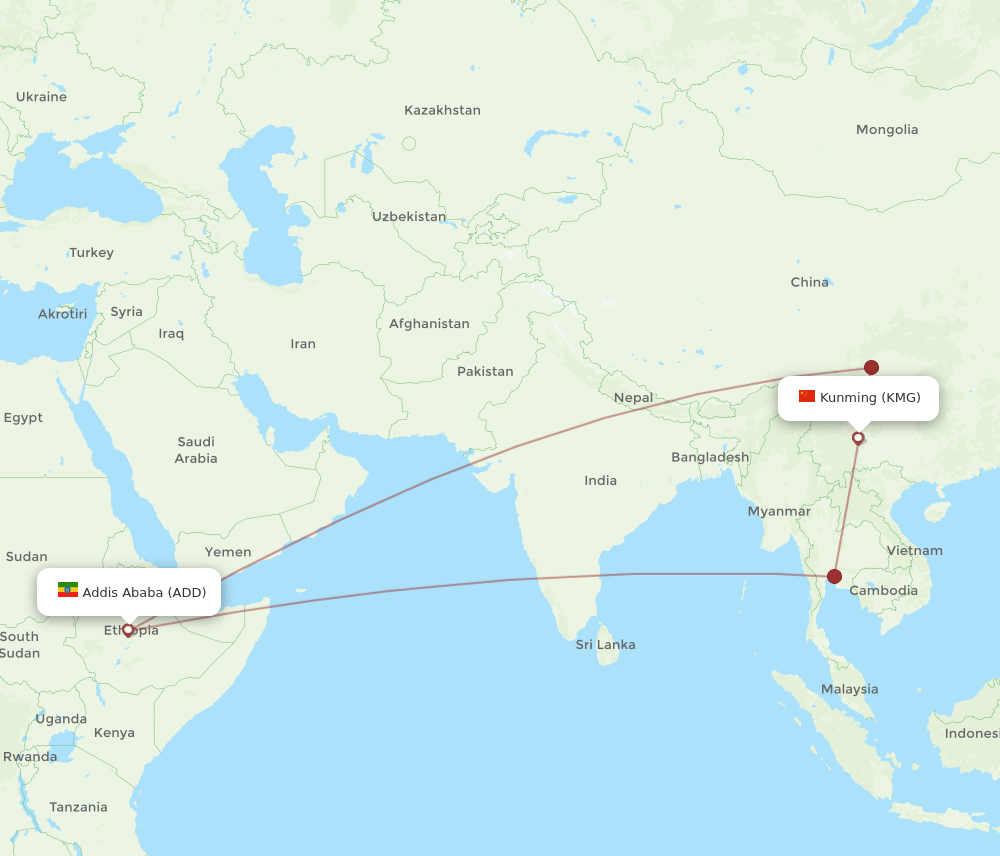 ADD-KMG flight routes