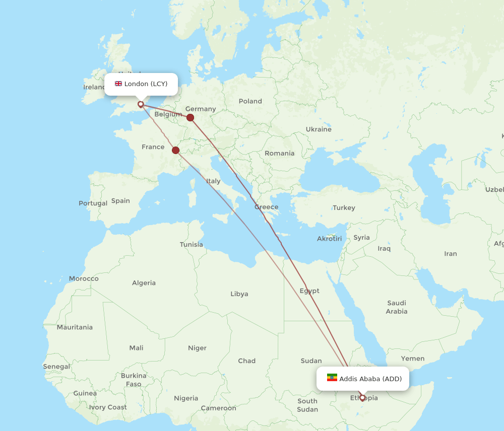 ADD-LCY flight routes