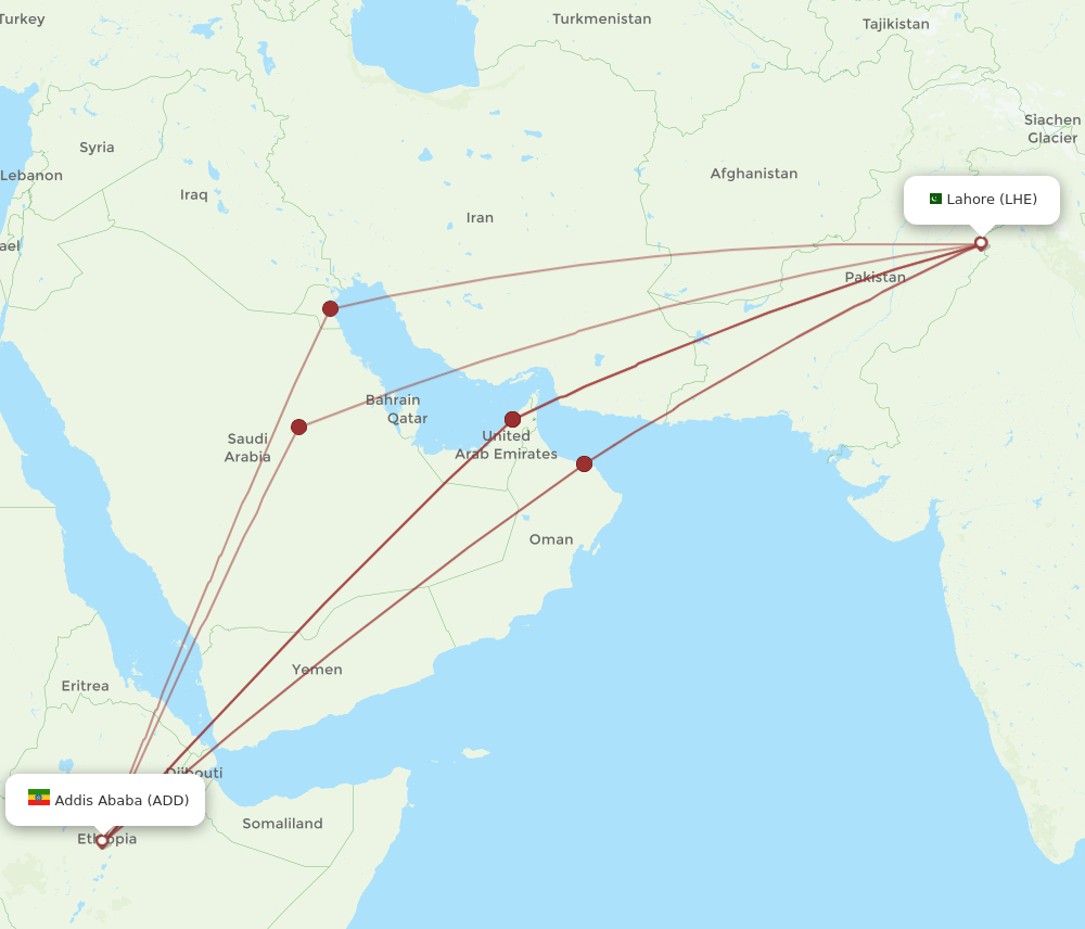ADD-LHE flight routes