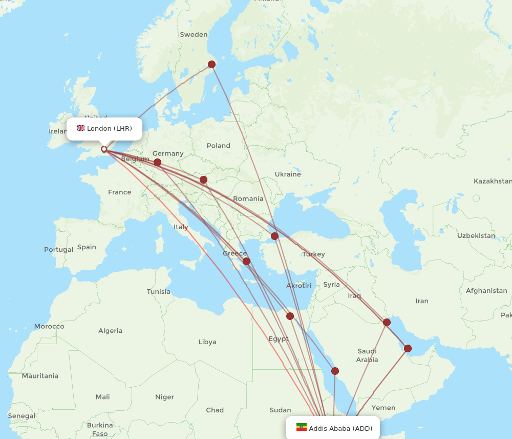 ADD-LHR flight routes
