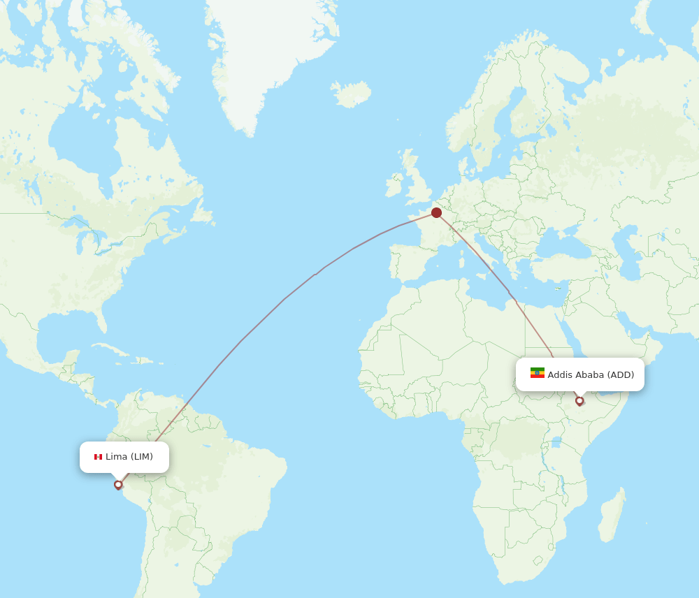 Lima - Addis Ababa route map and flight paths