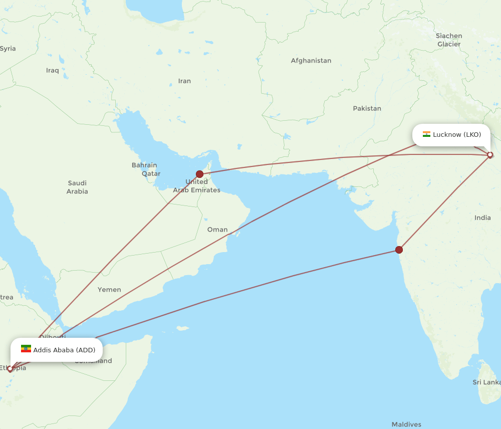 ADD-LKO flight routes