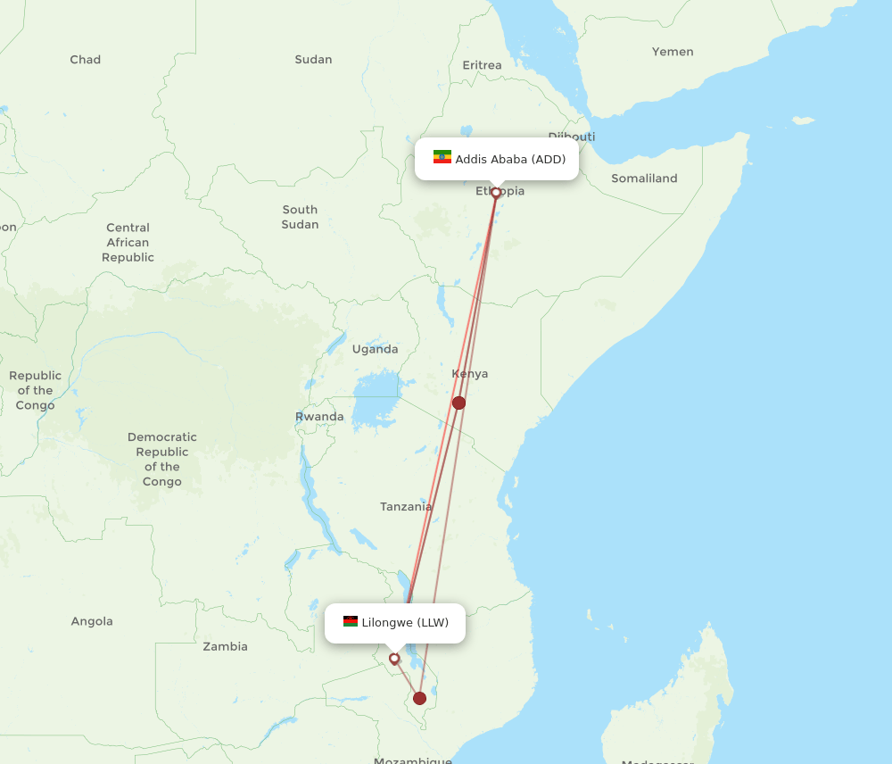 ADD-LLW flight routes