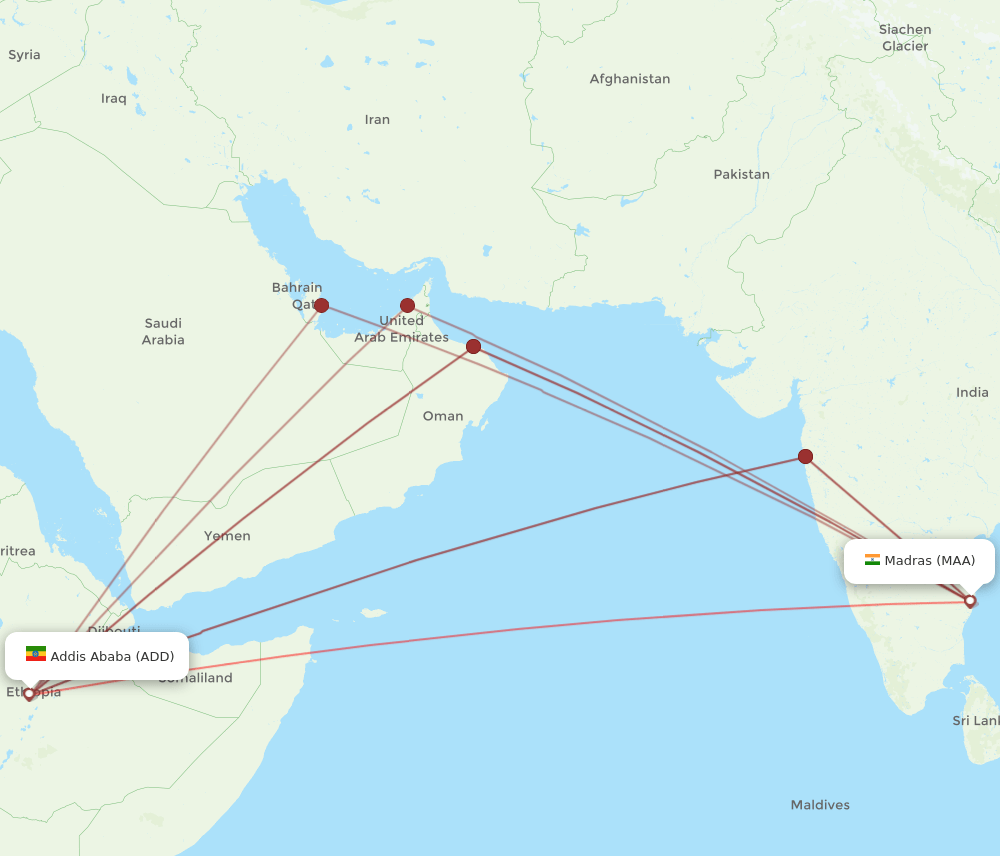 ADD-MAA flight routes