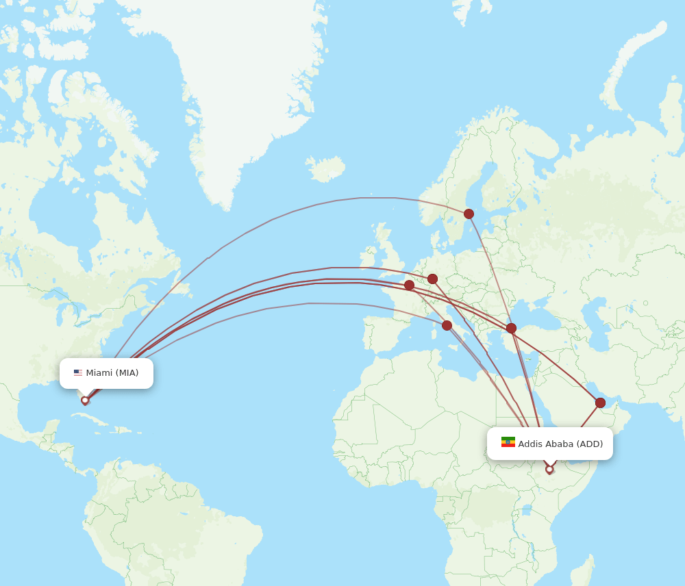 ADD-MIA flight routes