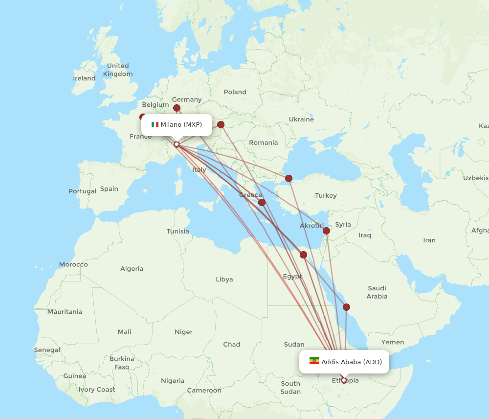 ADD to MXP flights and routes map