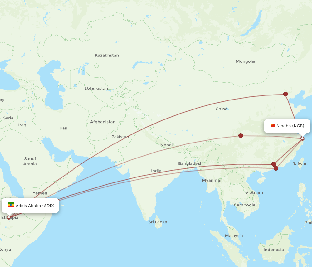 ADD to NGB flights and routes map