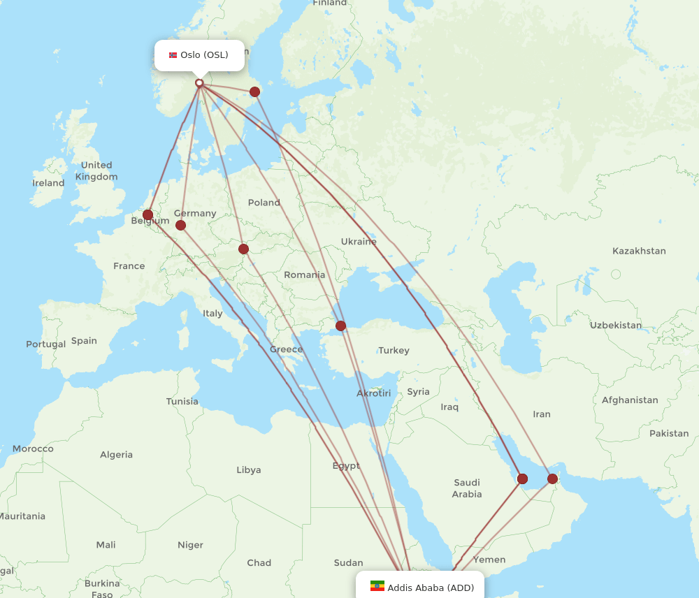 ADD to OSL flights and routes map